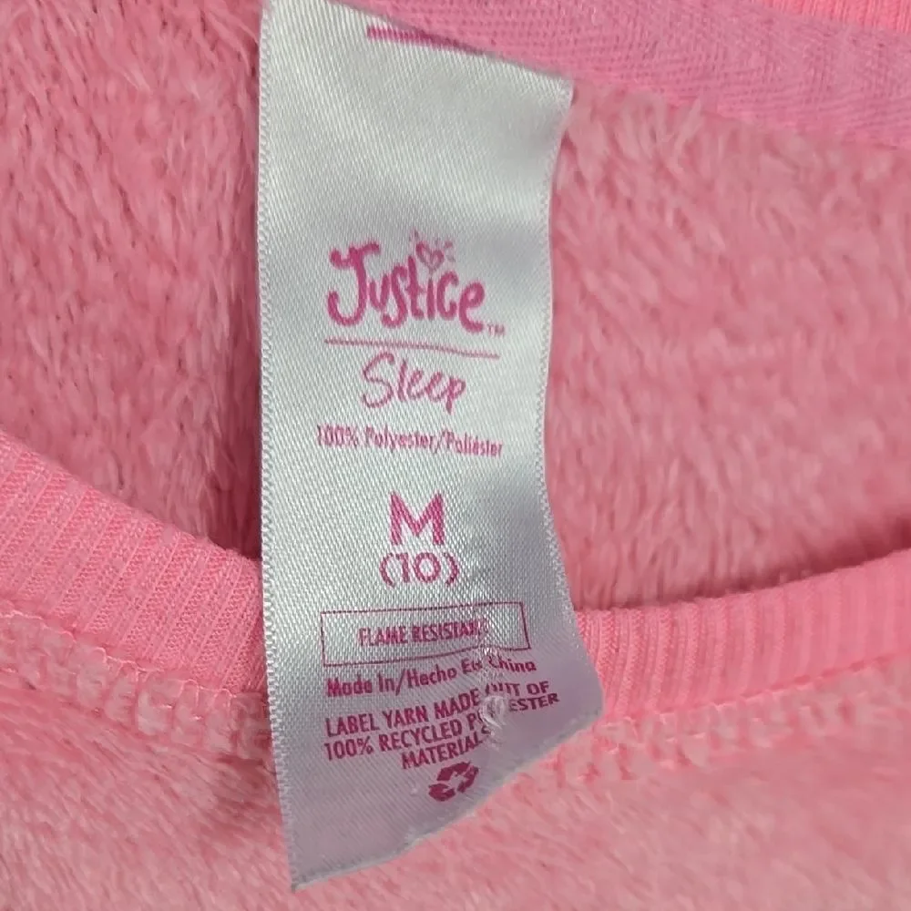 Justice Girls Pink Fuzzy Plush Sweater Dream All Day Silver Graphic Size 10 Top